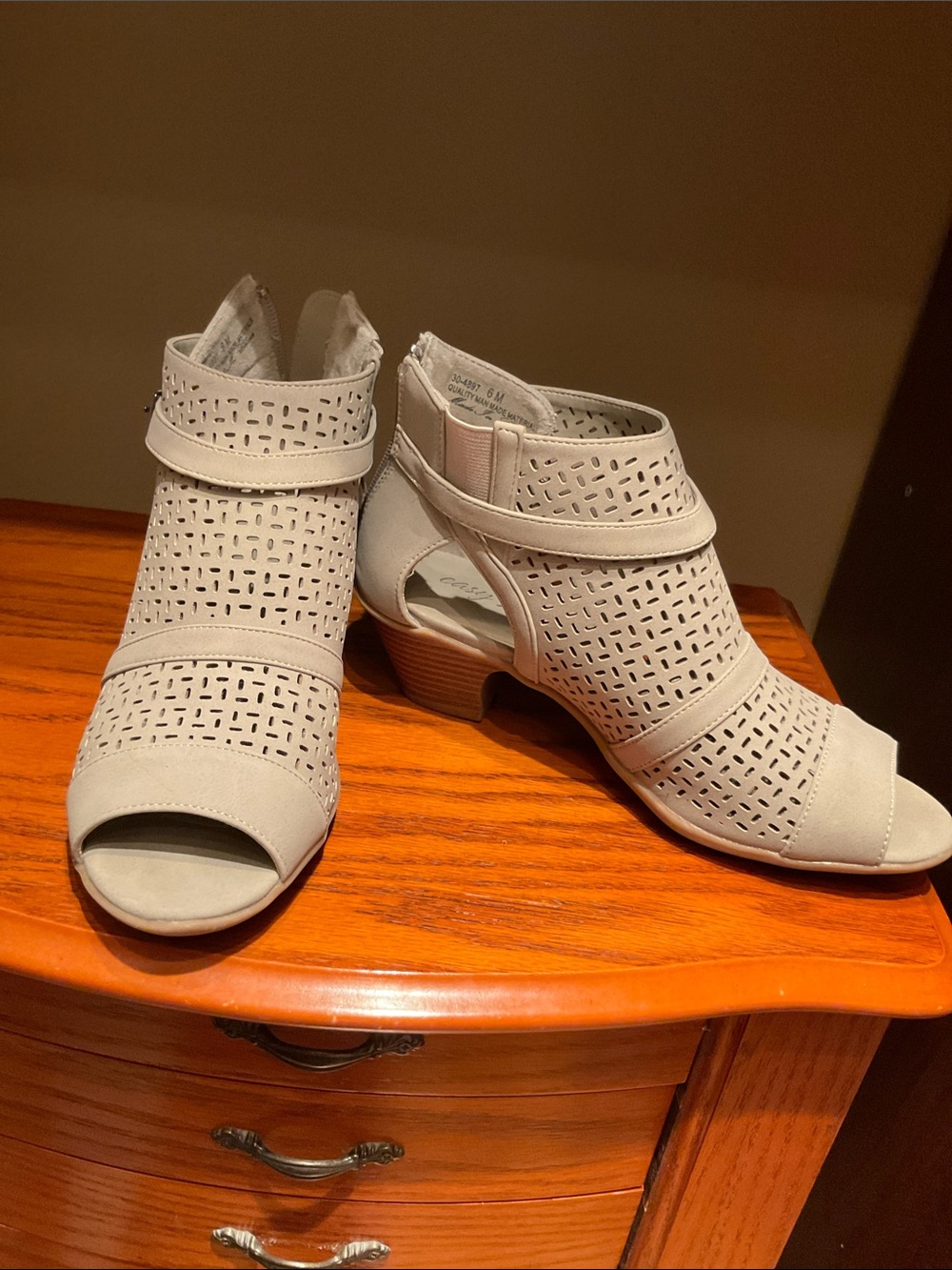 easy street Taupe Perforated Peep-Toe Heeled Booties